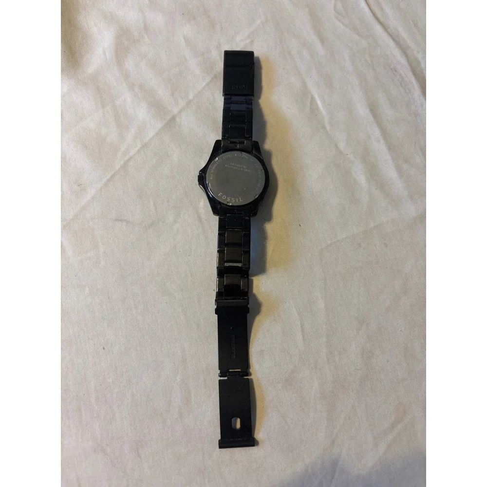 Fossil Watch AM-4302 Mens OS Black Good Stainless Steel Analog Date‎ 10 ATM